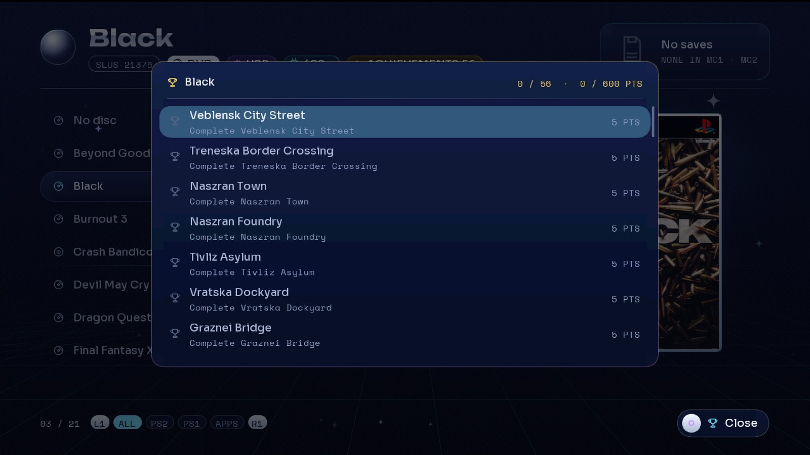 Achievements list for Black